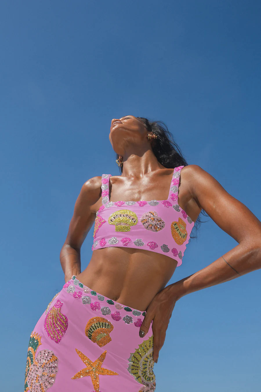 New York Shell Hand-Embroidered Skirt Pink