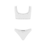 Aaliyah Hand Beaded Crystals Bikini Top - White - Oceanus Swimwear