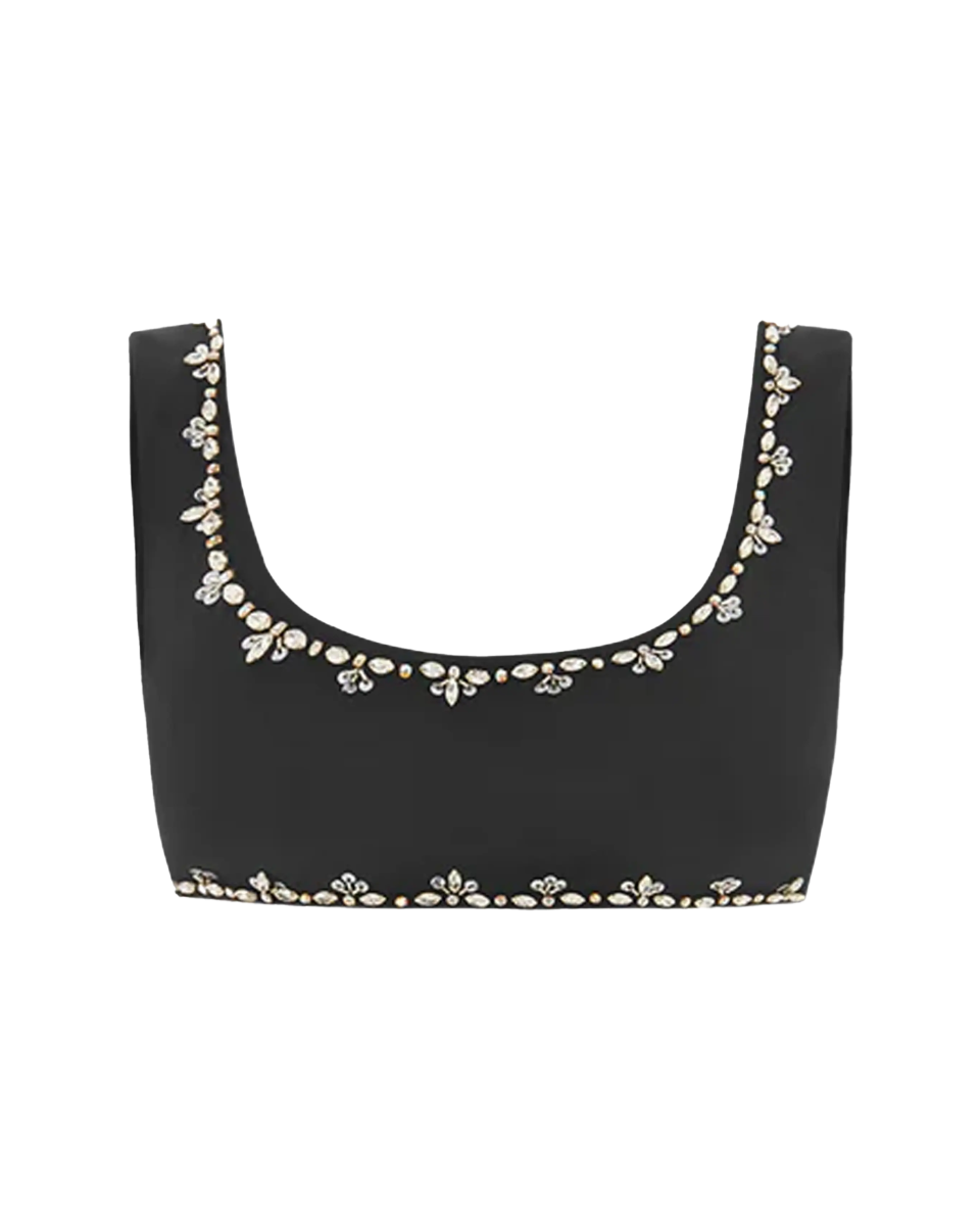 Aaliyah Hand Beaded Crystals Black Bikini Top