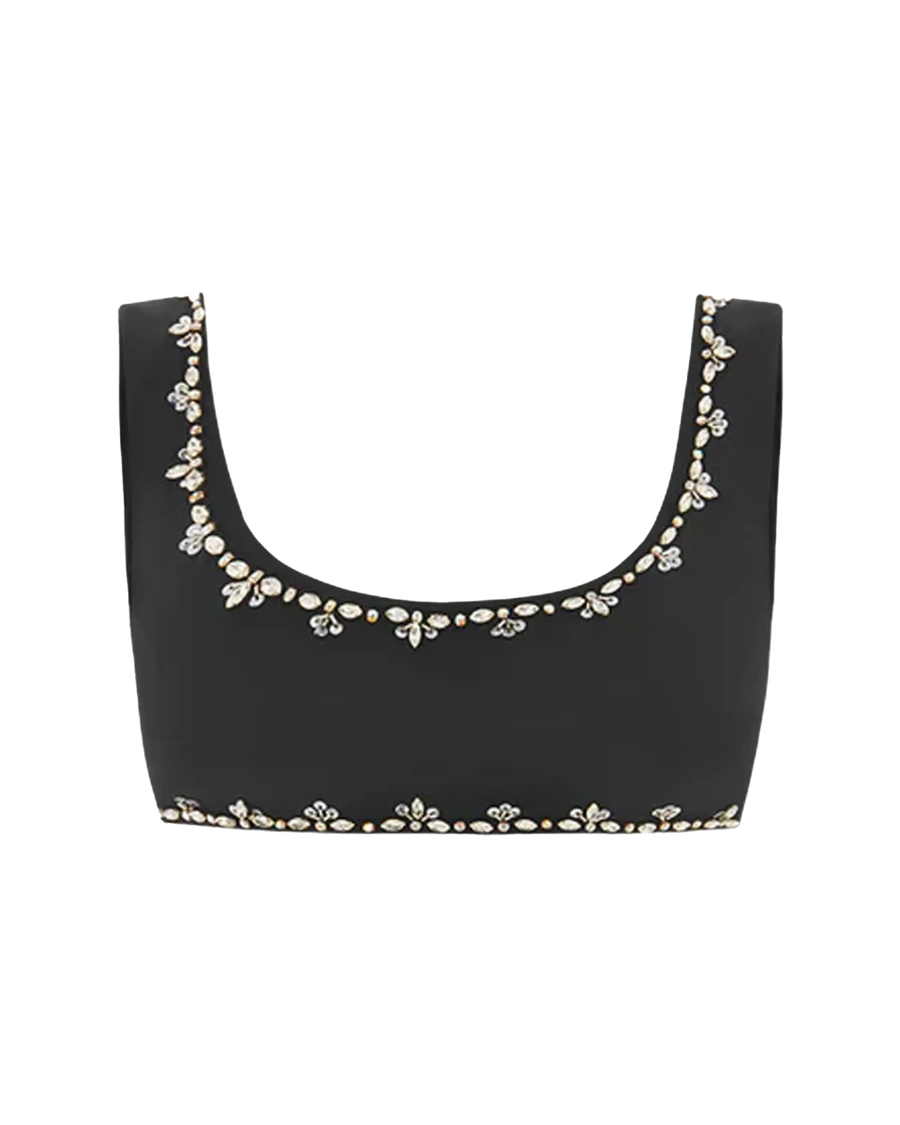 Aaliyah Hand Beaded Crystals Black Bikini Top - Oceanus Swimwear