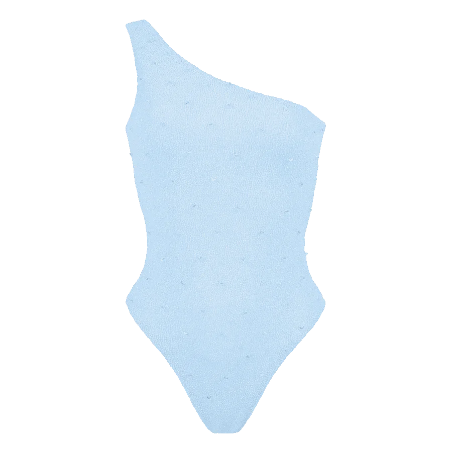 Ariel One Shoulder Blue Beaded Swimsuit - Pack Shot | Oceanus Swimwear