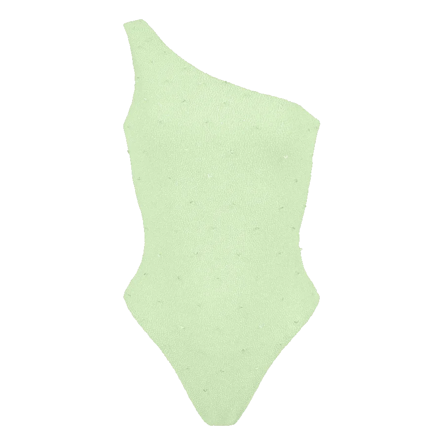 Ariel One Shoulder Green Beaded Swimsuit - Pack Shot | Oceanus Swimwear