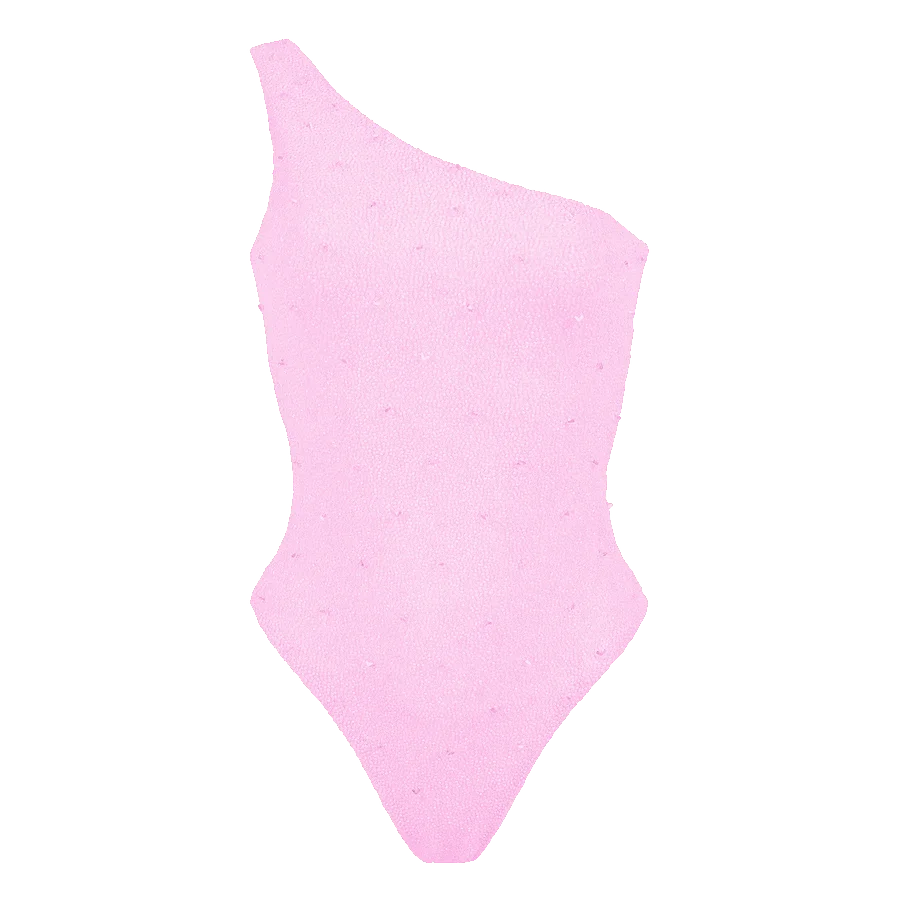 Ariel One Shoulder Pink Beaded Swimsuit - Pack Shot | Oceanus Swimwear