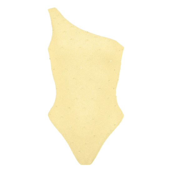 Ariel One Shoulder Yellow Beaded Swimsuit - Pack Shot | Oceanus Swimwear