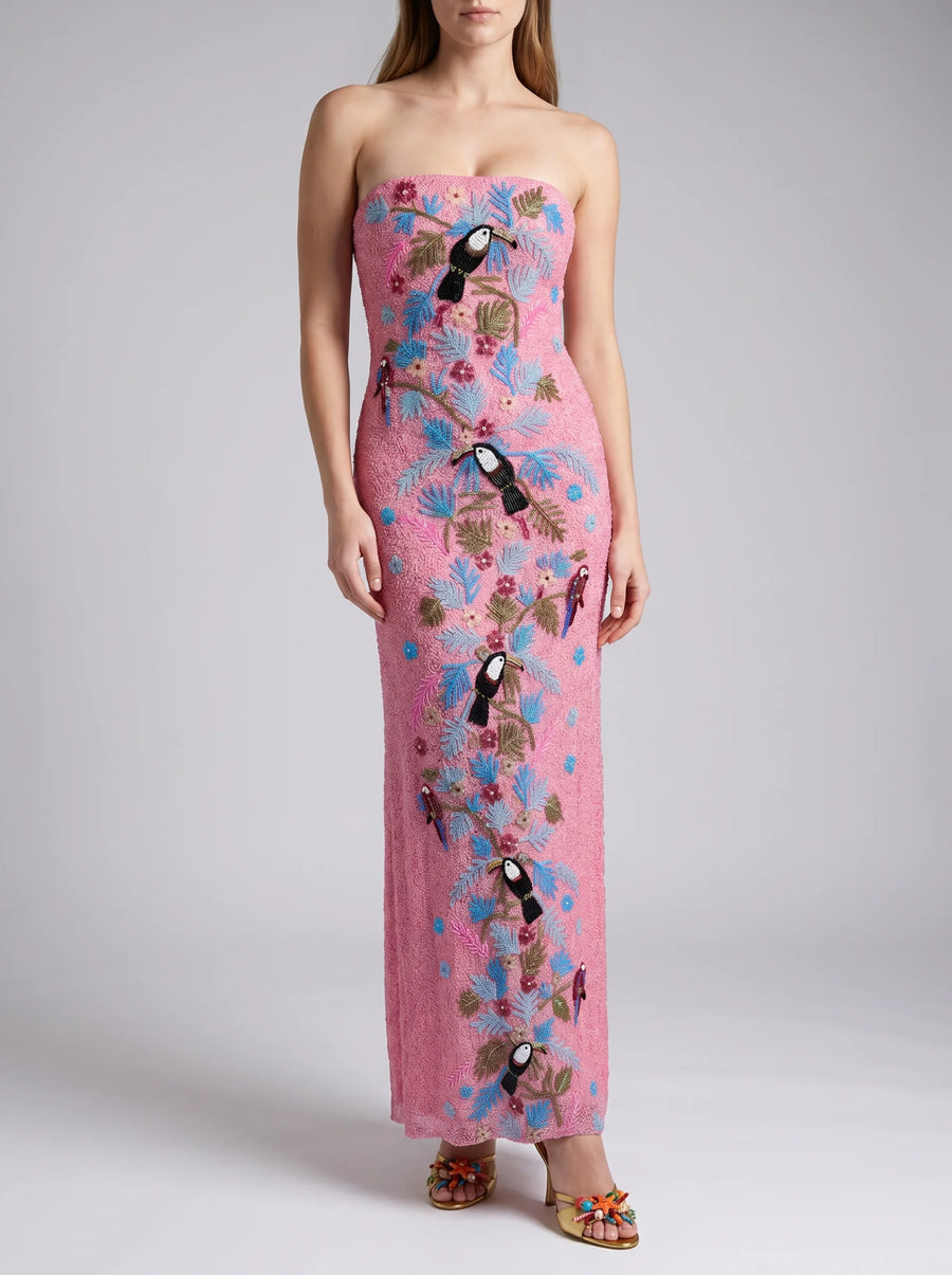 Aya Fully Beaded Pink Maxi Dress