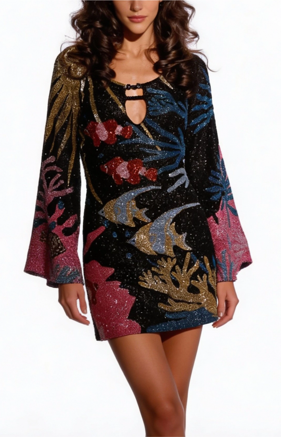 Palazzo Beaded Black Mini Dress