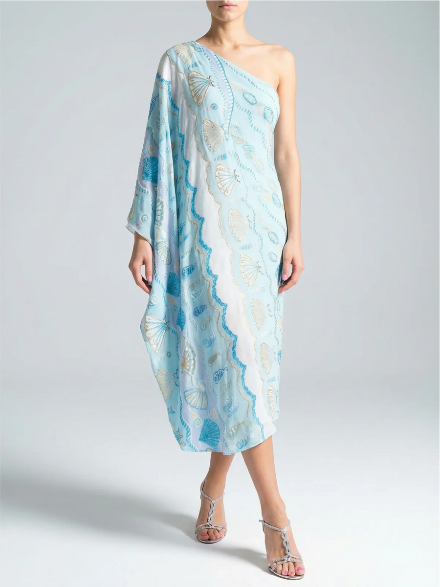 Oceanus x Zandra Rhodes Dreamy Kaftan Dress in Blue
