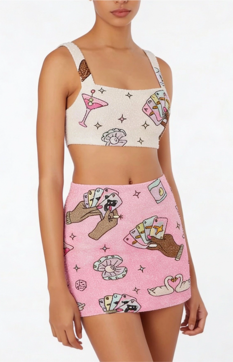 Vegas Beaded Mini Pink Party Beach Co-ord Top