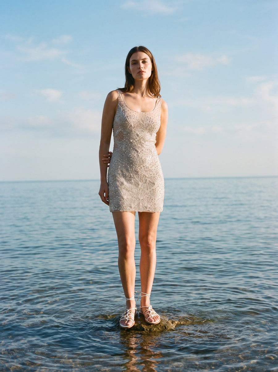 Silver Lining Hand-Embroidery Mini Dress in Stock