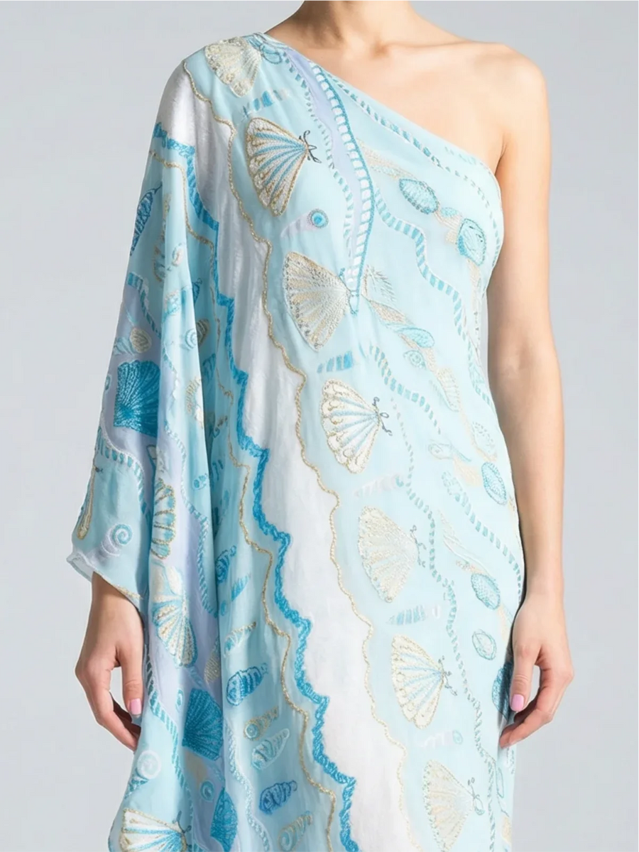 Oceanus x Zandra Rhodes Dreamy Kaftan Dress in Blue