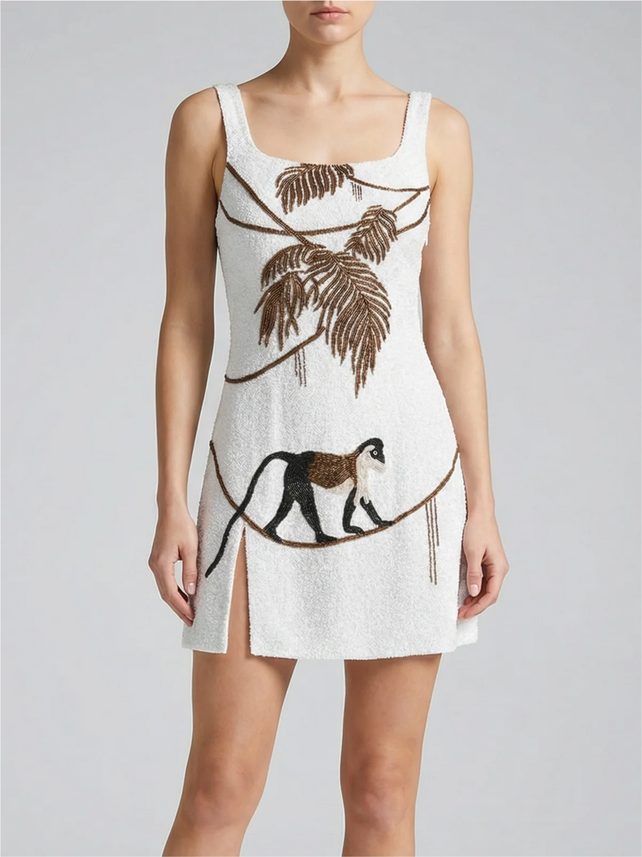 St. Barth Hand-Beaded Crystal Dress in White