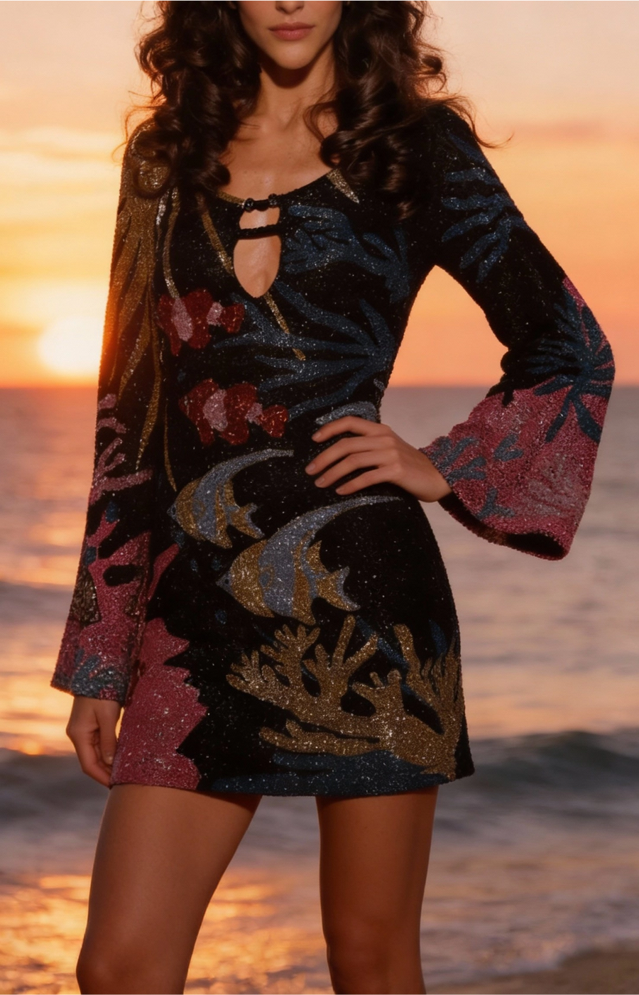 Palazzo Beaded Black Mini Dress