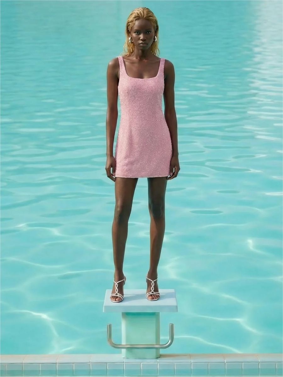 Sofia Hand Beaded Dress Pale Pink