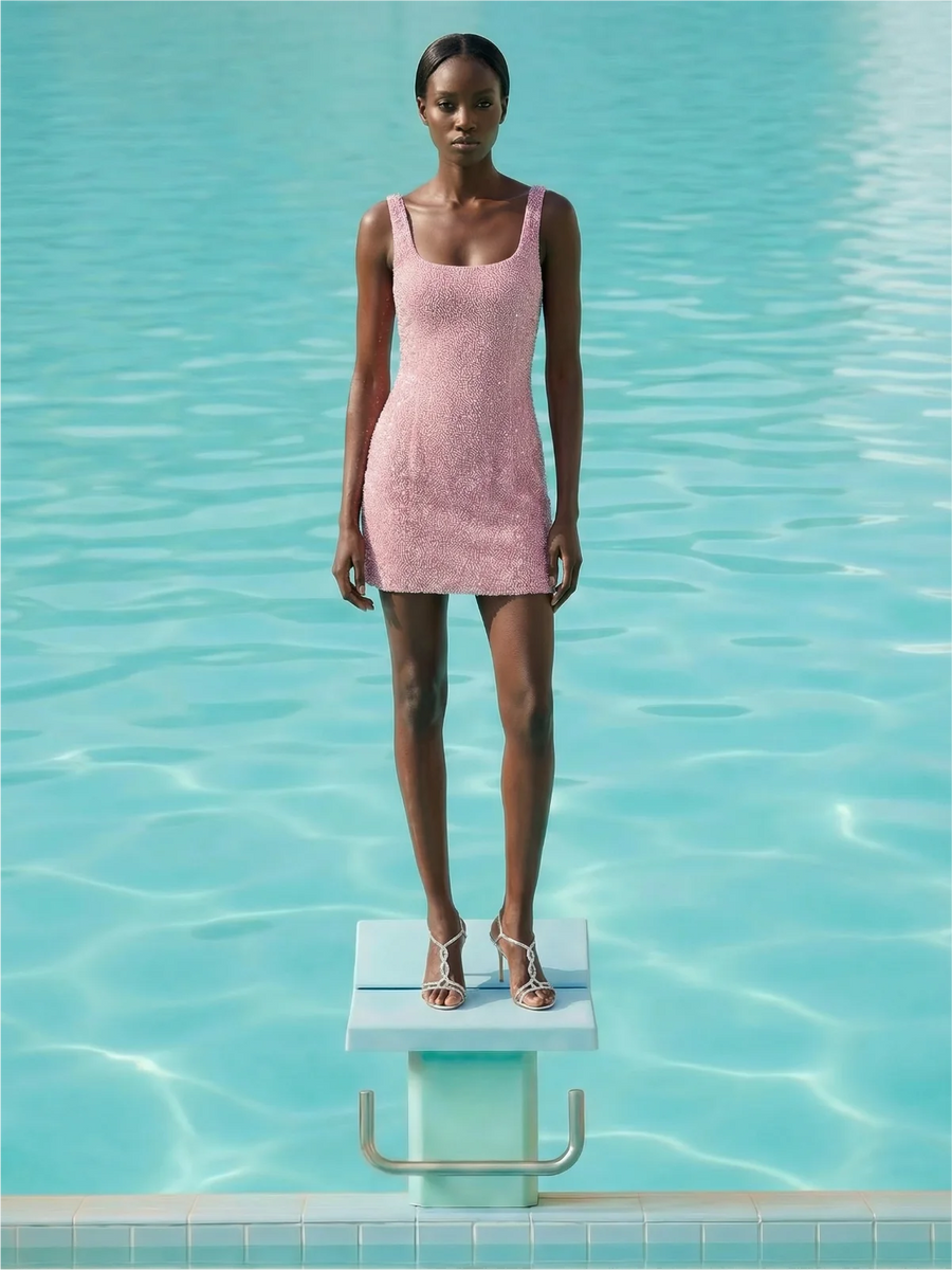 Sofia Hand Beaded Dress Pale Pink