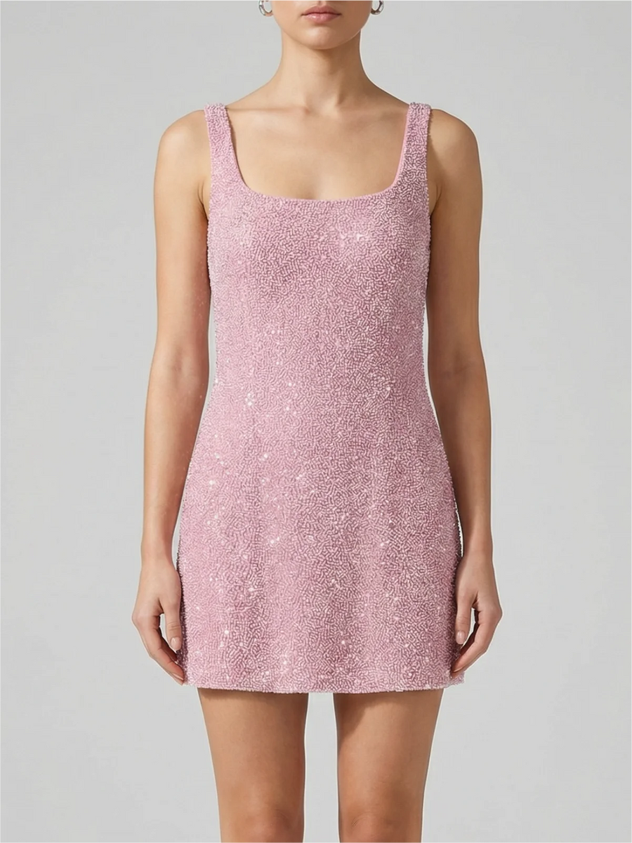 Sofia Hand Beaded Dress Pale Pink
