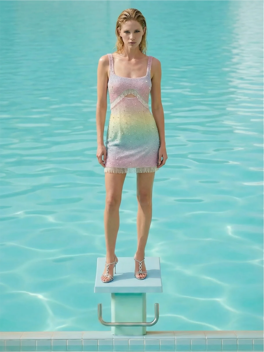 Posy Gradient Pastel Beaded Mini Dress