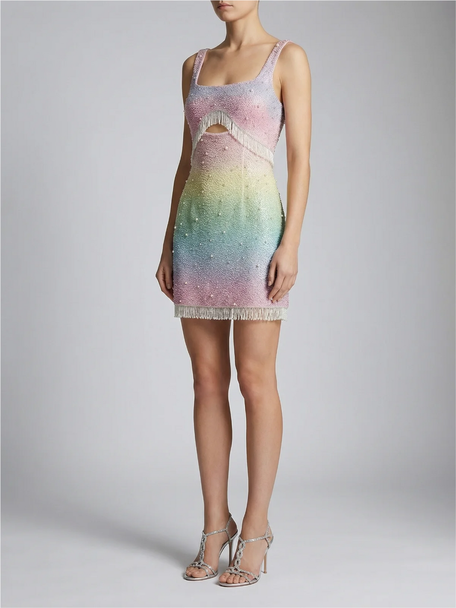 Posy Gradient Pastel Beaded Mini Dress