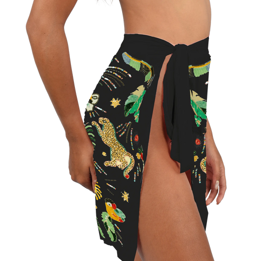 Aurelia Embroidered Luxury Black Mini Skirt - Side View | Oceanus Swimwear