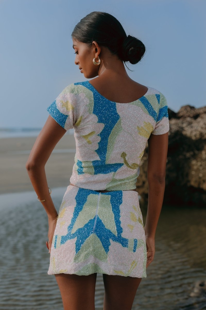 Maya Petal Hand Beaded Top Multi Colour Oceanus x By Poppy