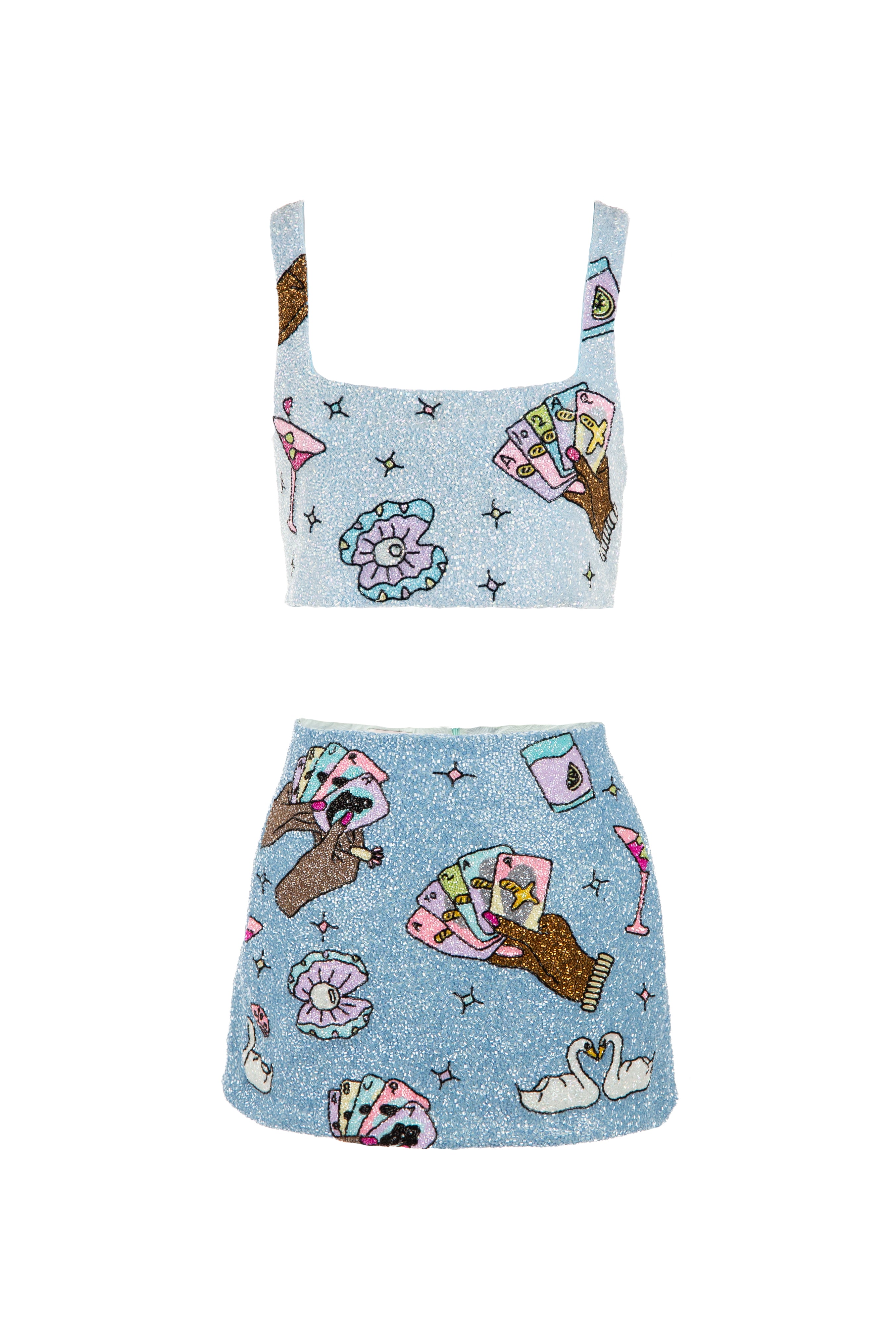 Shop Vegas Beaded Mini Blue Party Beach Co-ord Skirt - Oceanus