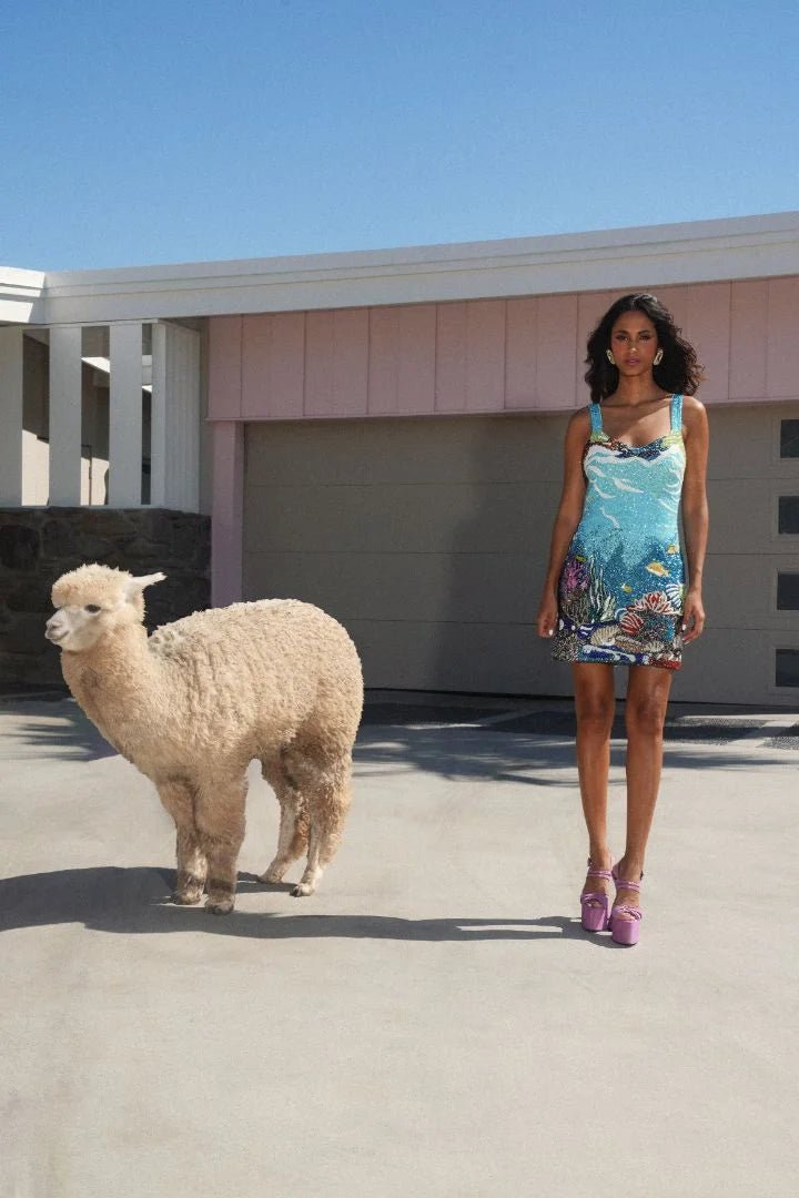 Mira Mini Beaded Dress - Blue