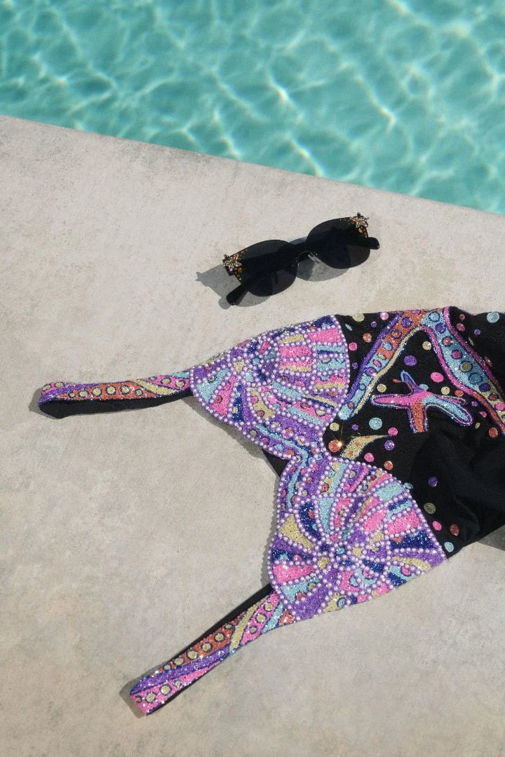 Selene Sea Shell Swimsuit in Black Pink shell bust