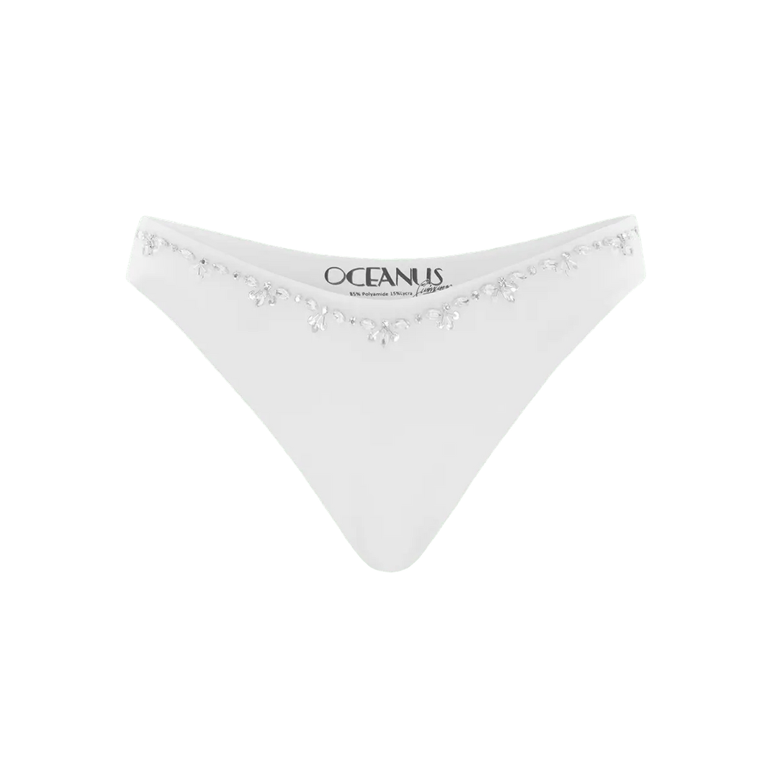 Aaliyah Hand Embroidered Crystals Bikini Bottom White