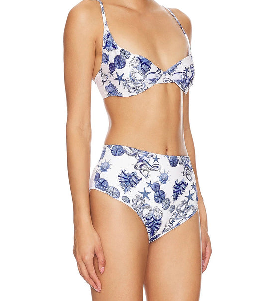 Bruna High Rise Premium Bikini Top Blue and White