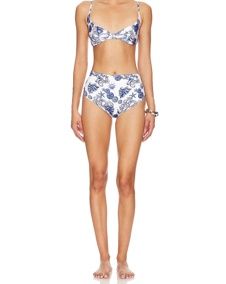 Bruna High Rise Premium Bikini Bottom Blue and White