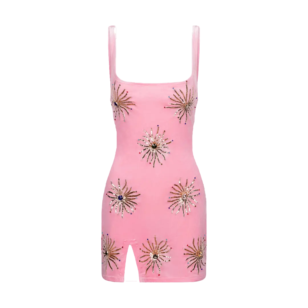 Callie Luxury Embellished Party Dress Pink