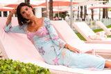 Crescent Shell Bell Sleeve Dress - Blue