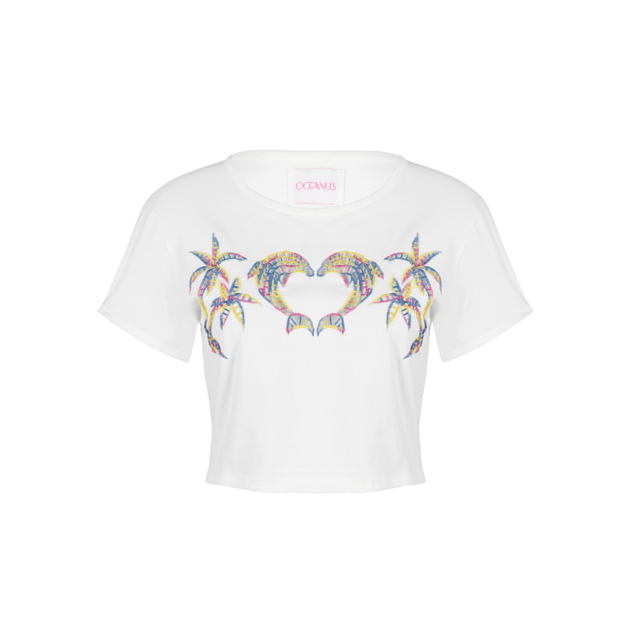 Aurora Multi-Coloured Crop White T-Shirt