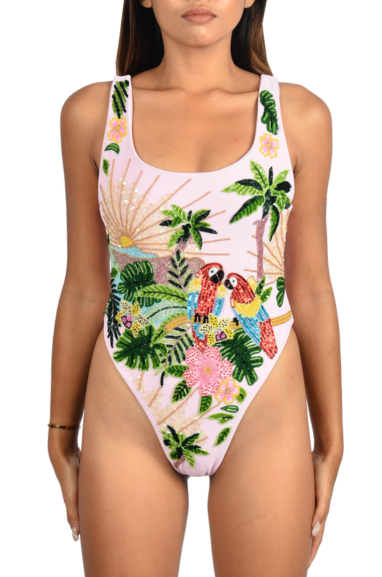 Maya Scoop Back Pink Tropical Swimsuit