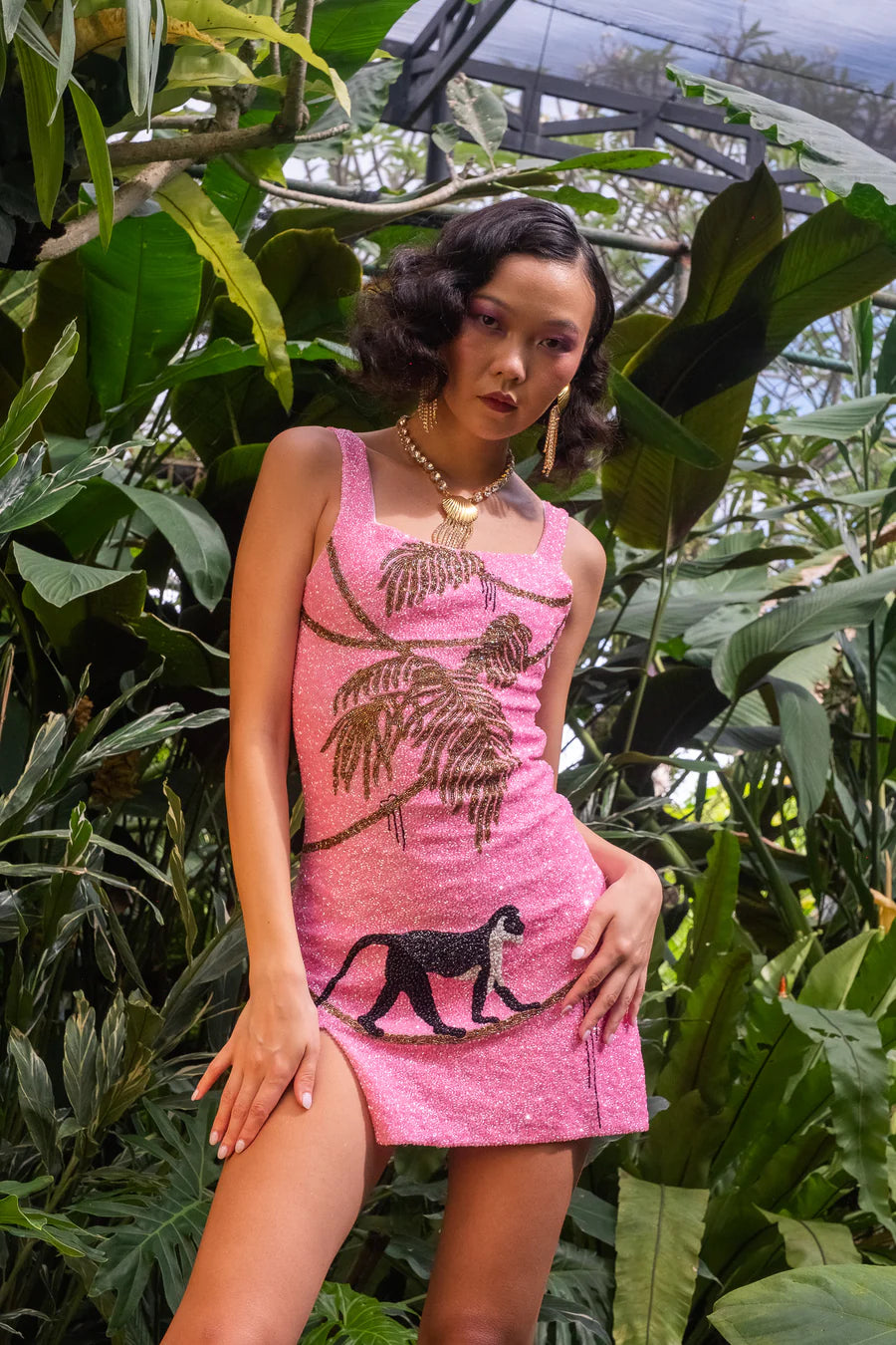 St. Barth Hand-Beaded Crystal Dress- Pink