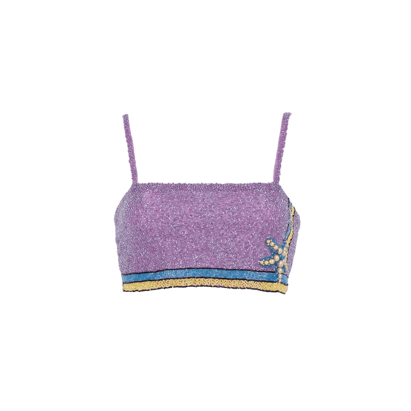 Monni Co - ord Hand Embroidered Crystal Top Purple - Oceanus Swimwear
