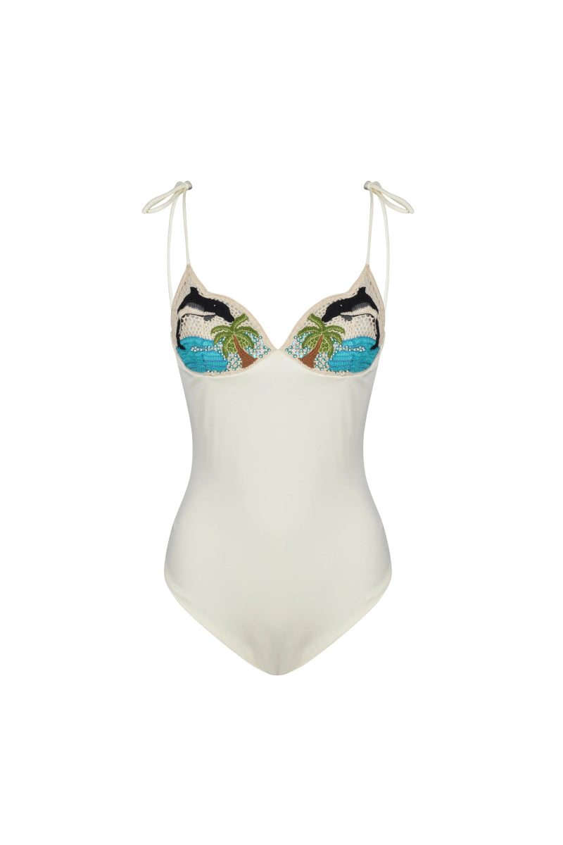 Dolphin One Piece Swimsuit - White
