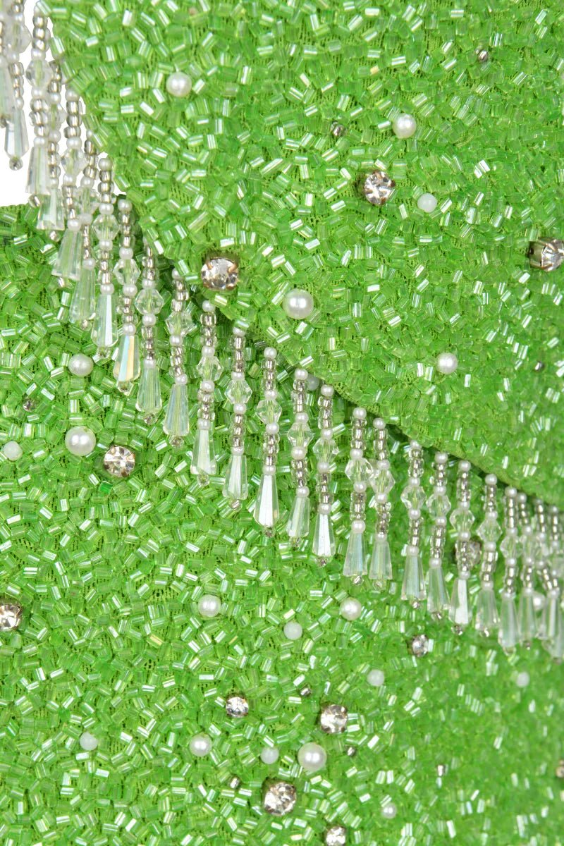 Artemis Green Beaded Tasseled Mini Dress – Daphne x Oceanus - Oceanus Swimwear