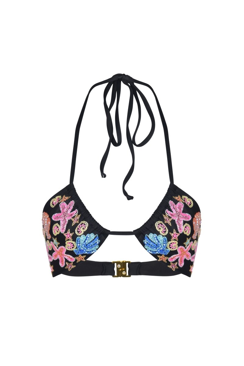 Marissa Hand Embroidered Luxe Bikini Top- Black