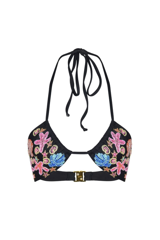 Marissa Hand Embroidered Luxe Bikini Top - Black - Oceanus Swimwear