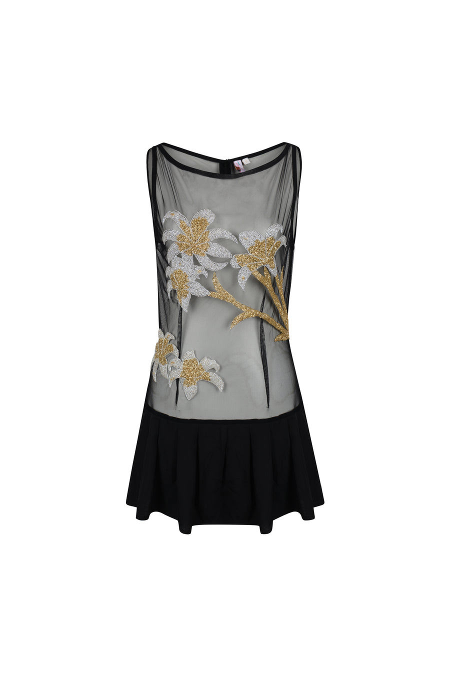 Ines Frilled Floral Powermesh/Viscose Black Mini Dress