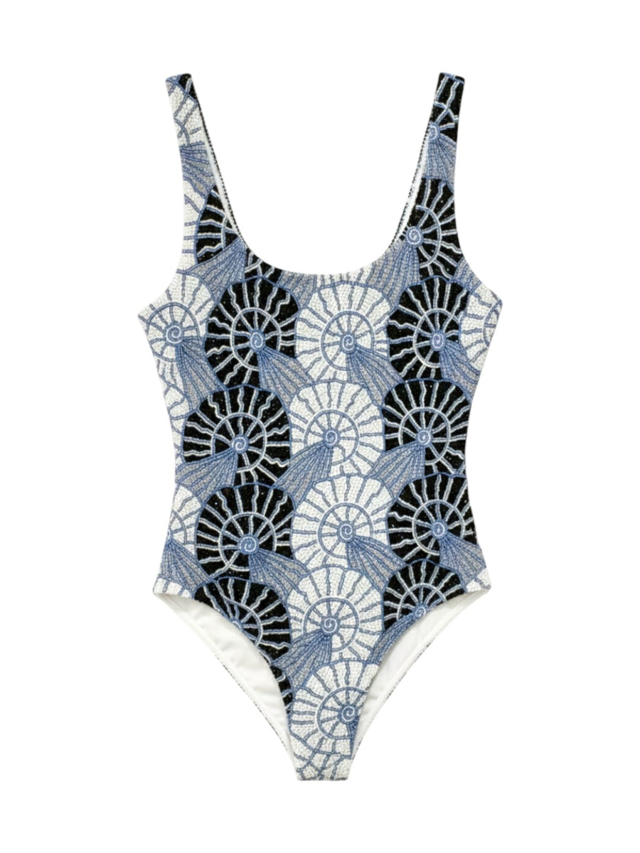 Oceanus x Zandra Rhodes Swirlshell Beaded One Piece