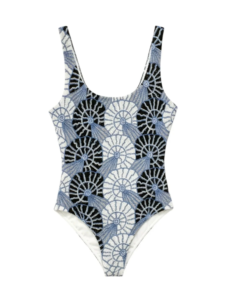 Oceanus x Zandra Rhodes Swirlshell Beaded One Piece