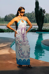 Lobster Hand Beaded Maxi Dress Blue - Oceanus Swimwear