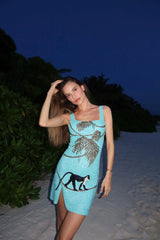St. Barth Hand - Beaded Crystal Dress - Blue - Oceanus Swimwear