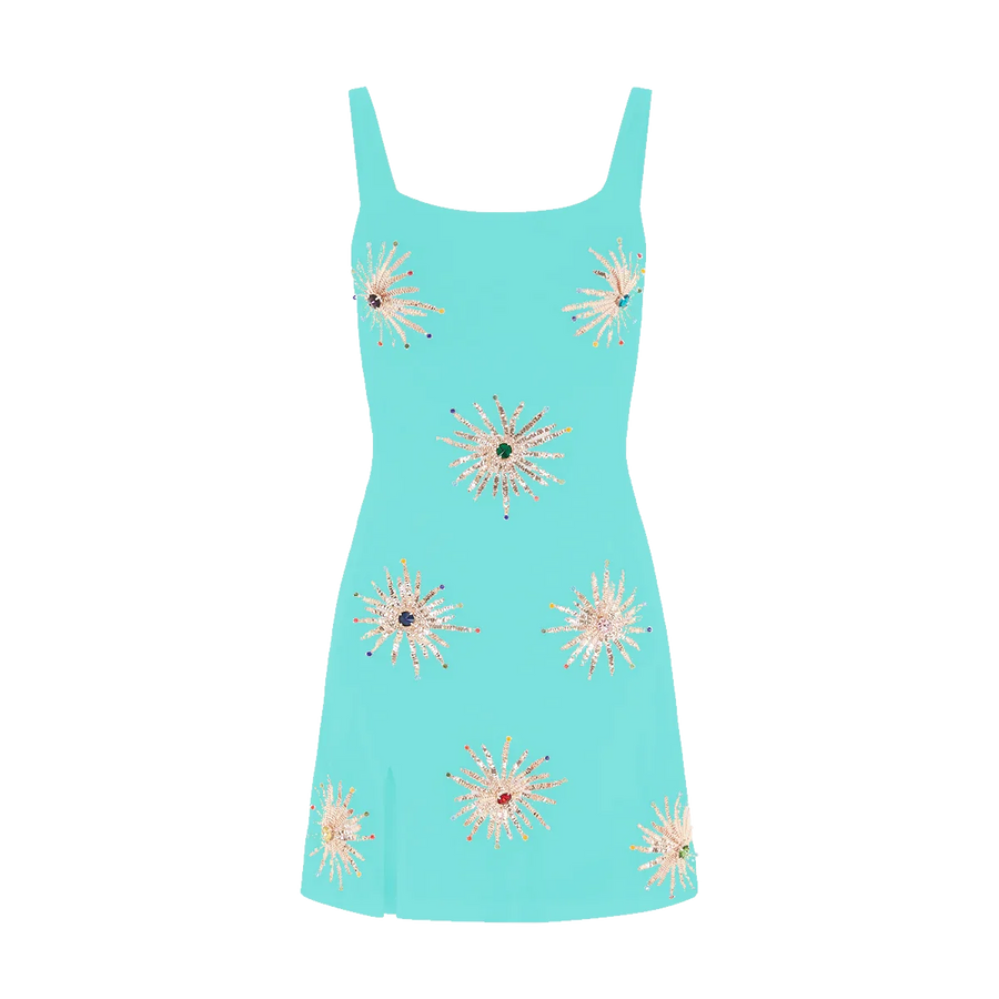 Callie Luxury Embellished Party Dress in Aquamarine