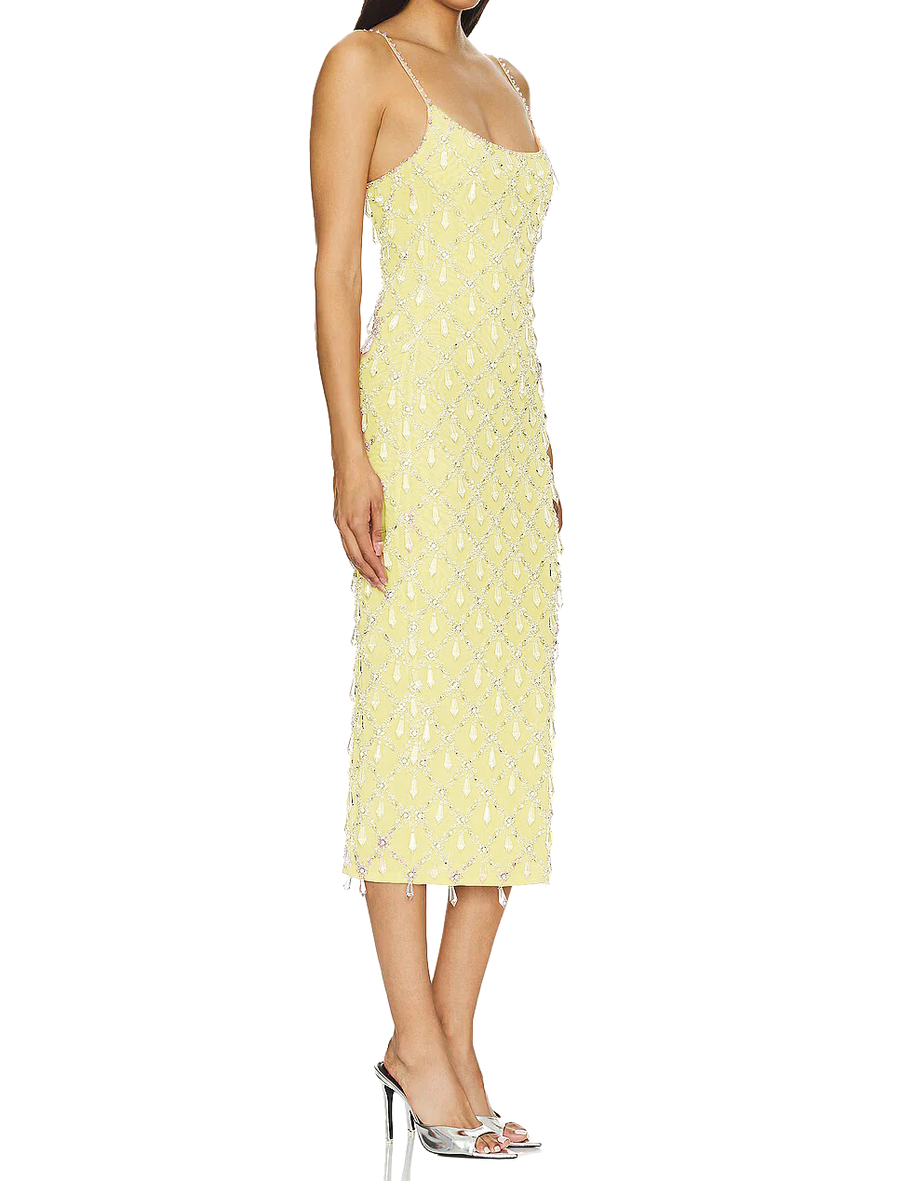 Calliope Luxury Crystal Maxi Party Dress in yellow