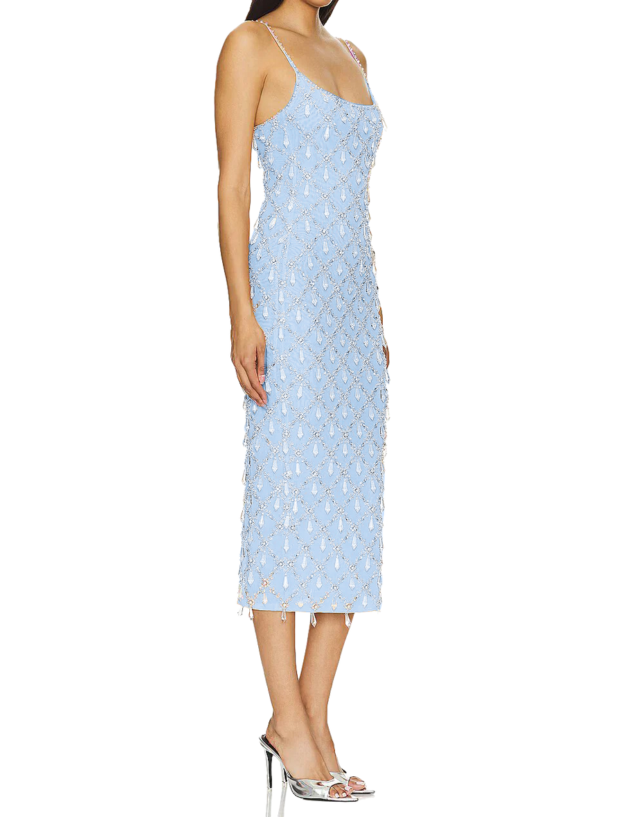 Calliope Luxury Crystal Maxi Party Dress in blue