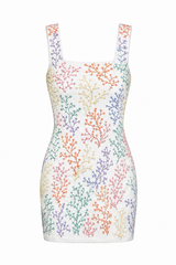 Coral Garden White and Pastel Beaded Mini Dress