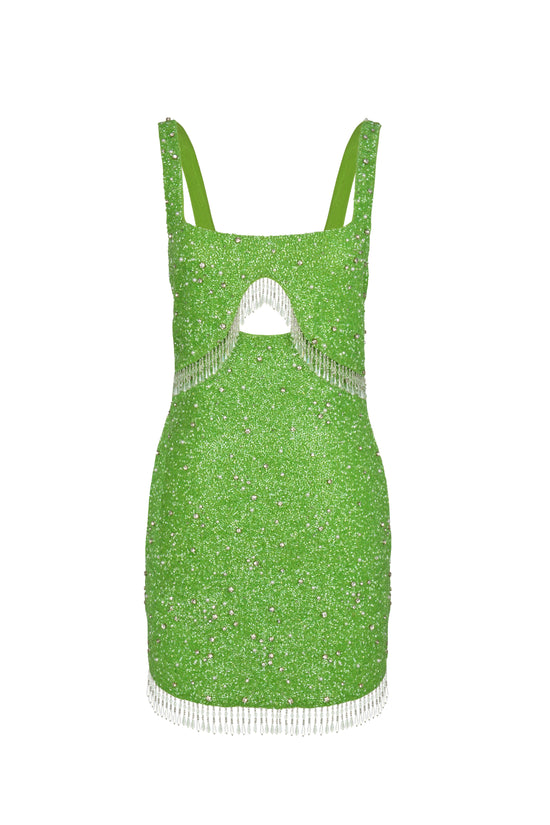 Artemis Green Beaded Tasseled Mini Dress – Daphne x Oceanus