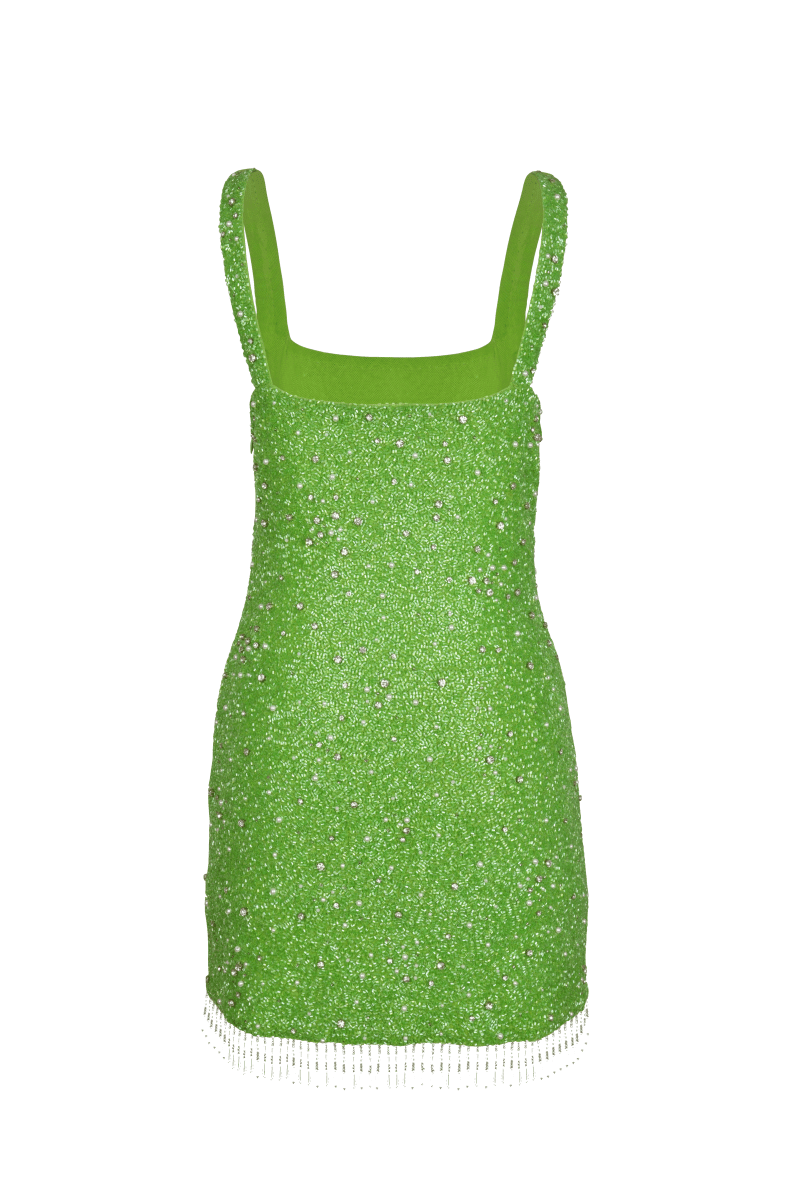 Posy Green Beaded Tasseled Mini Dress XS Posy Green Beaded Tasseled Mini Dress XS